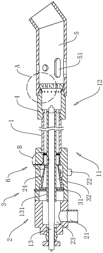 Full-premixing gas gun with flame stabilizing function