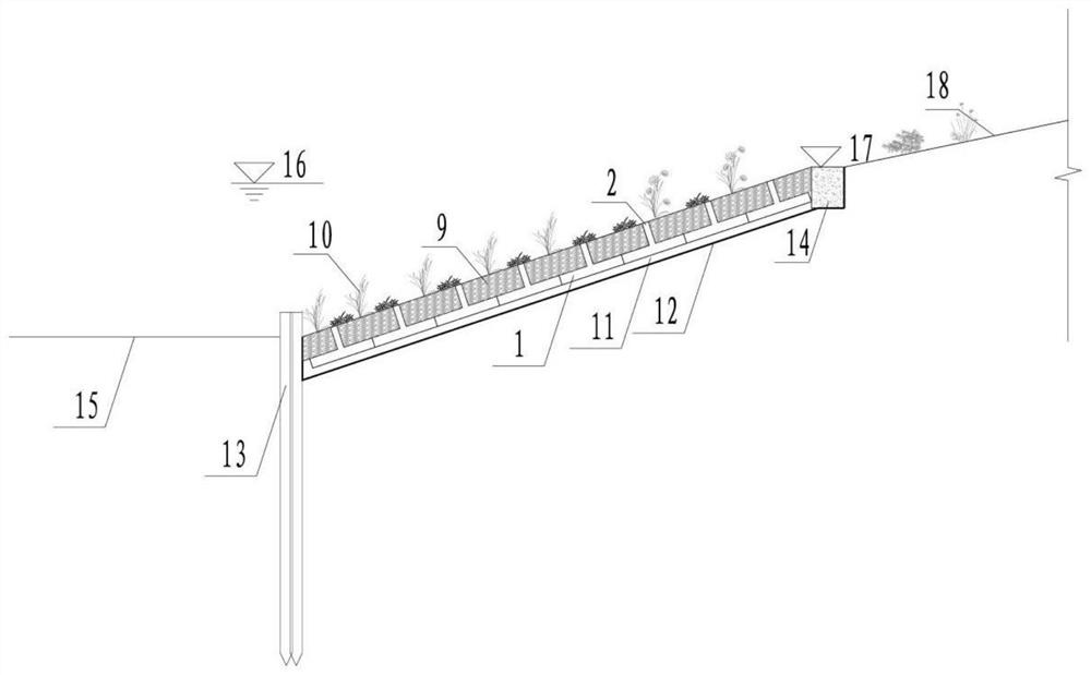 Slope protection building block, ecological slope protection suitable for rain source type river channel and construction method thereof