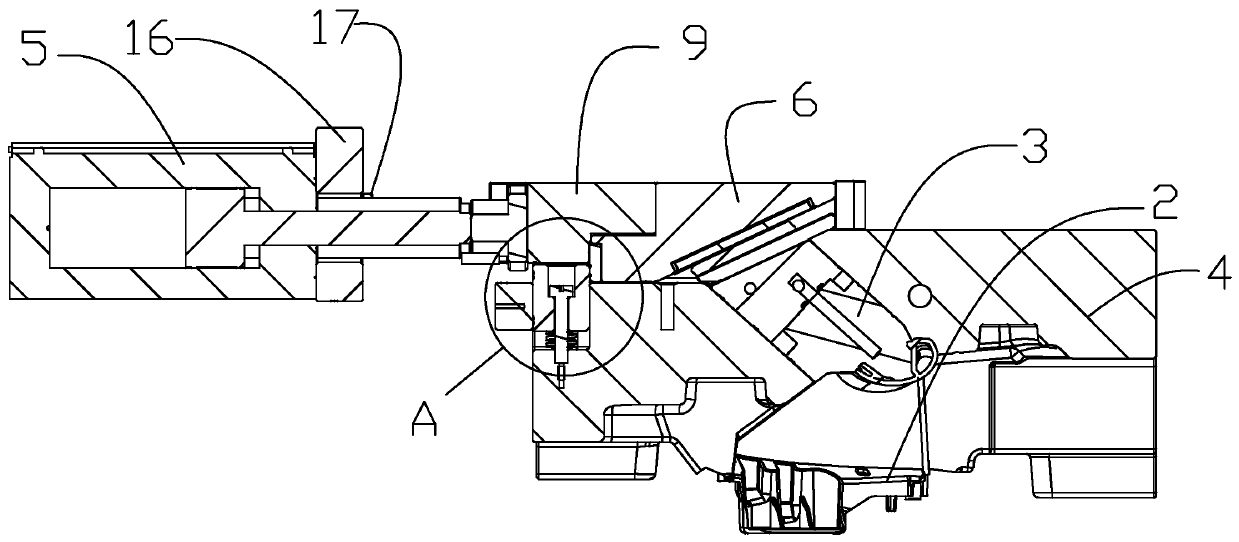 Oil cylinder anti-returning mechanism of door handle injection mold