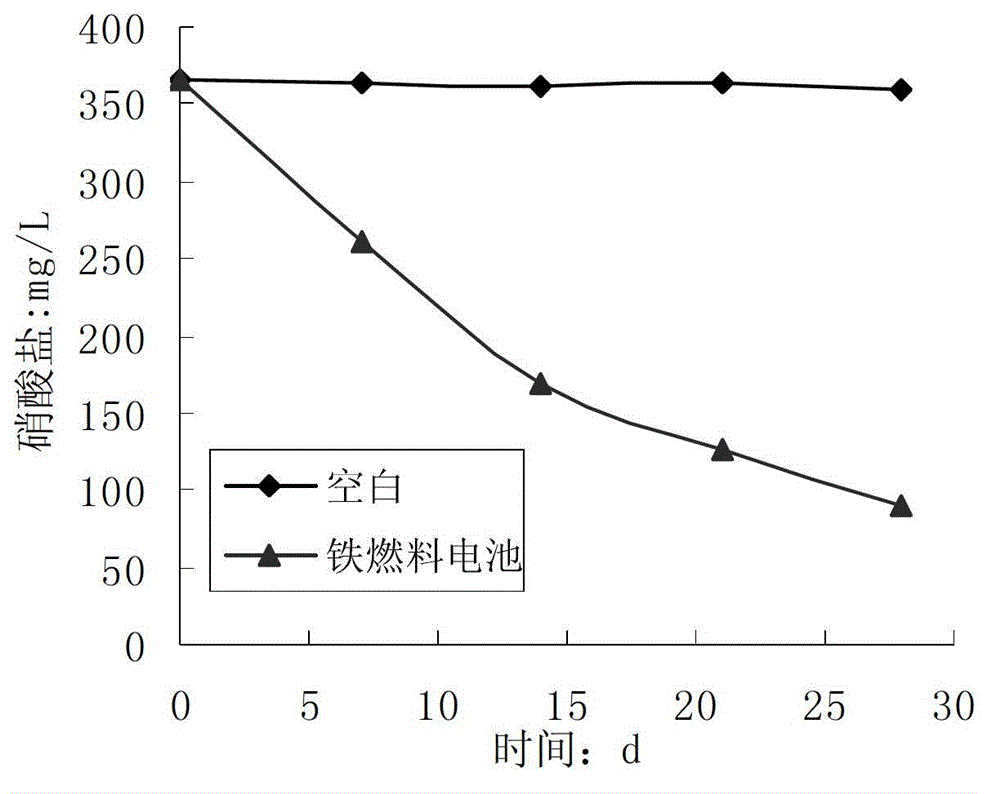 Method for carrying out in-situ remediation on underground water nitrate pollution by adopting iron fuel cell