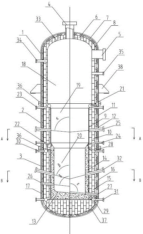 Liquid state deslagging and graded gasifying reaction furnace of constant pressure fixed bed of water cooling wall