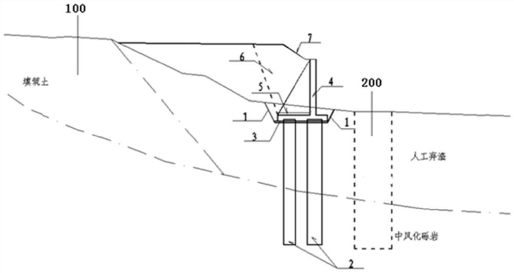 Construction method for supporting existing railway yard terrace roadbed in deep and thick artificial slag discarding area