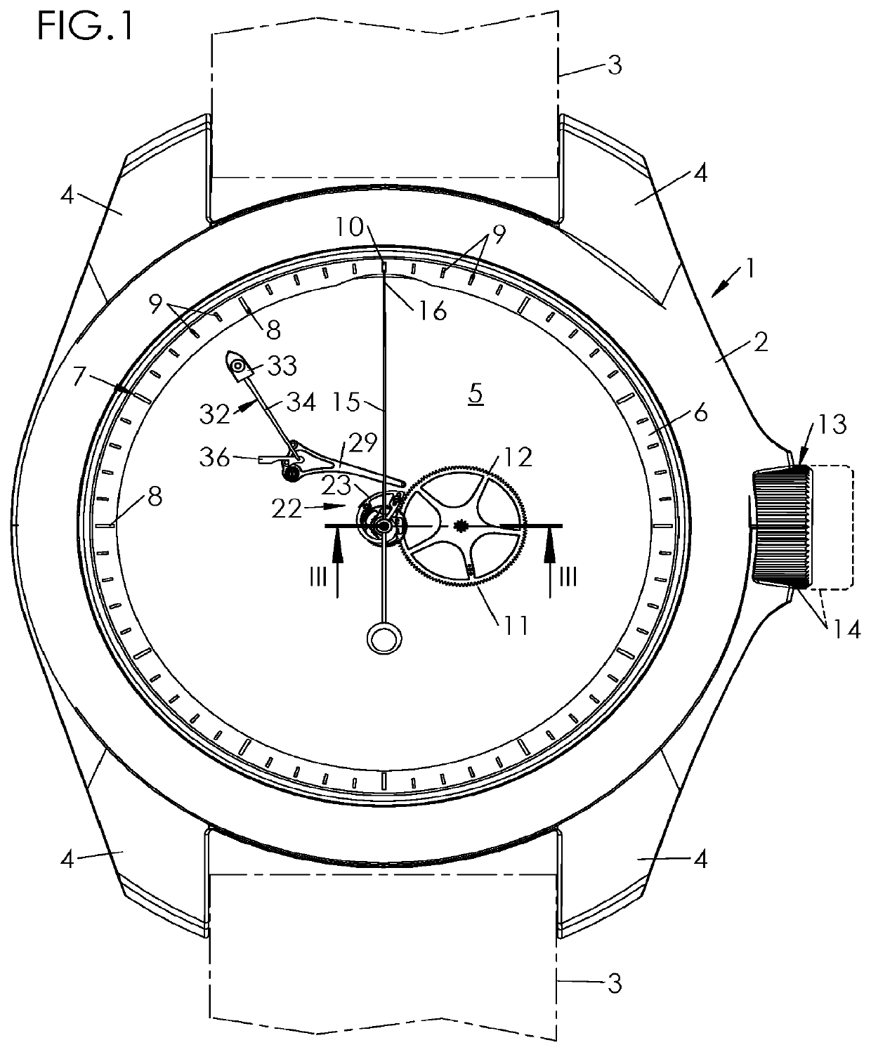 Timepiece mechanism for returning the seconds hand to zero with a snail cam