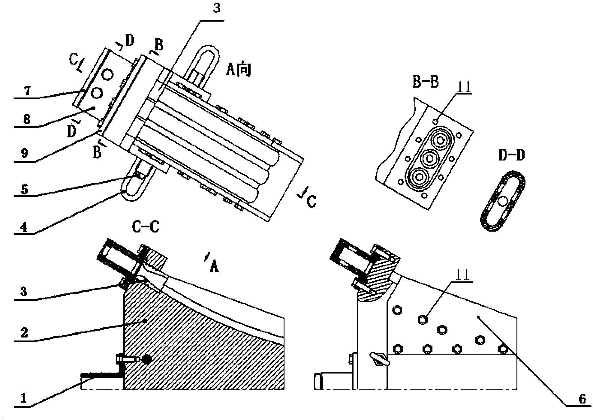 Six-unit tile-shaped plug nozzle cold flow test device