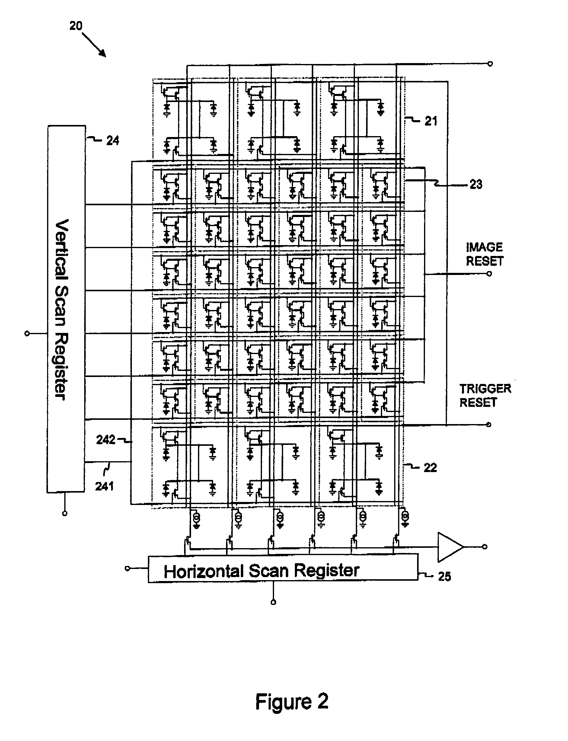 Sensor with trigger pixels for imaging of pulsed radiation