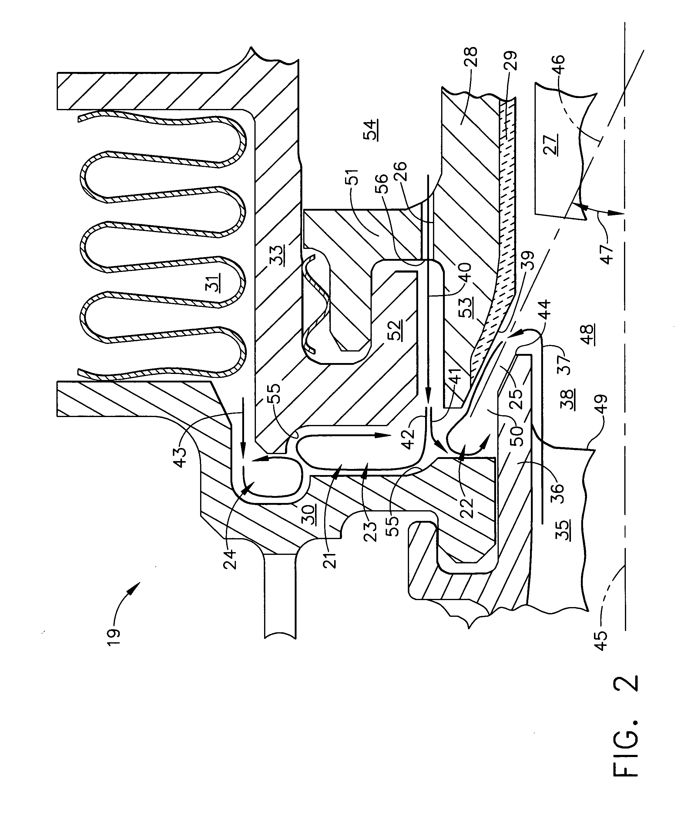 Gas turbine cooled shroud assembly with hot gas ingestion suppression