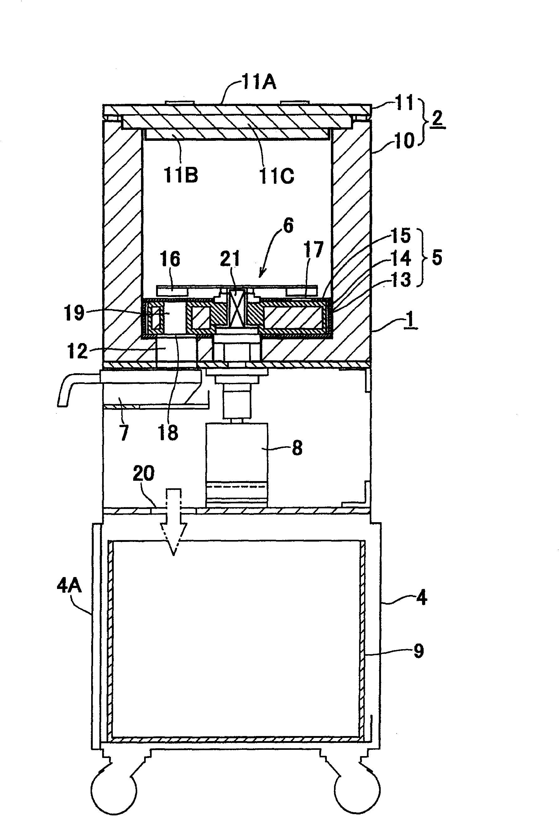 Granular dried ice proportioning taking-up device