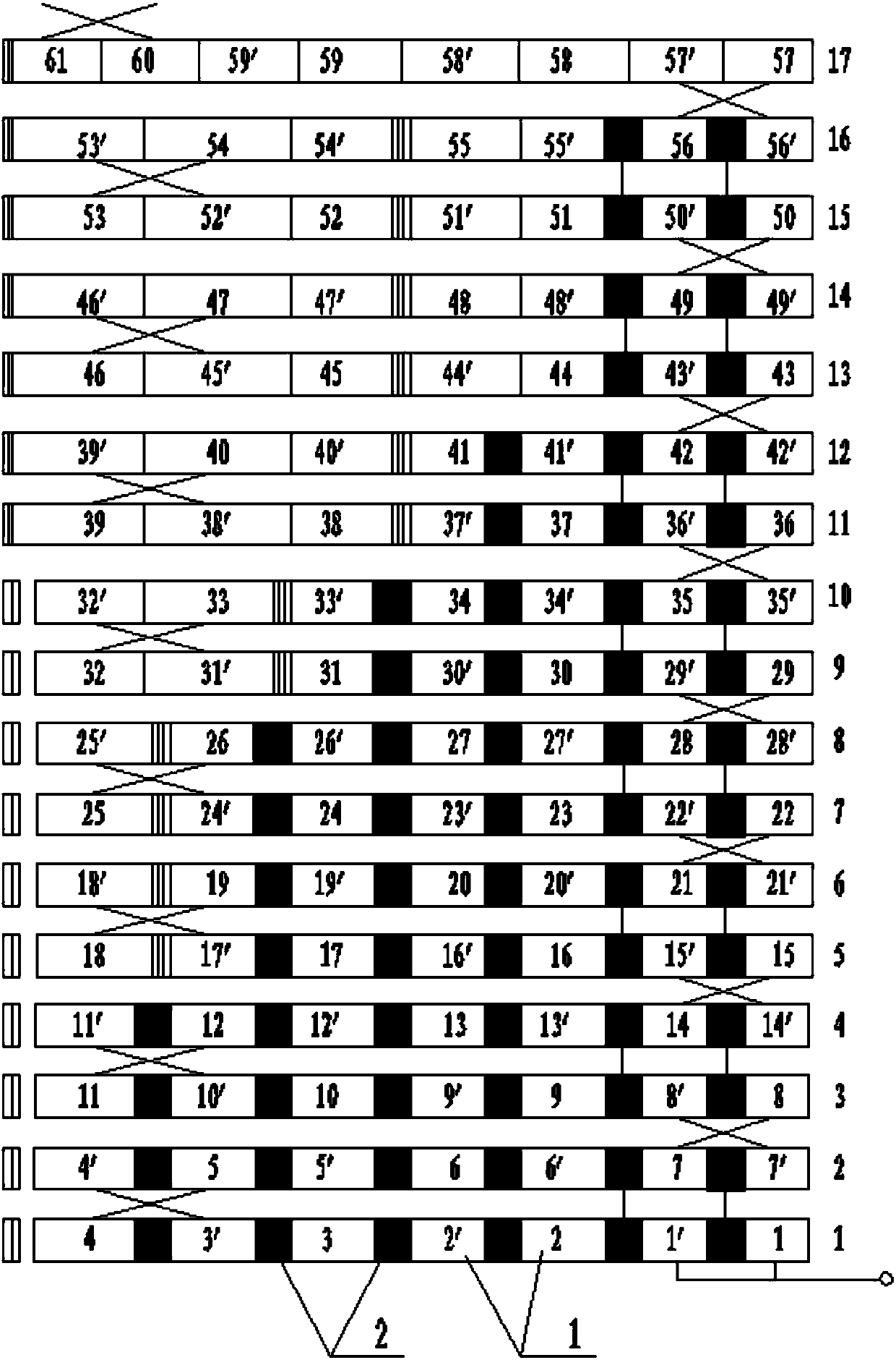 Inner screen continuous type coil adopting fractional turn integer winding method and winding method thereof