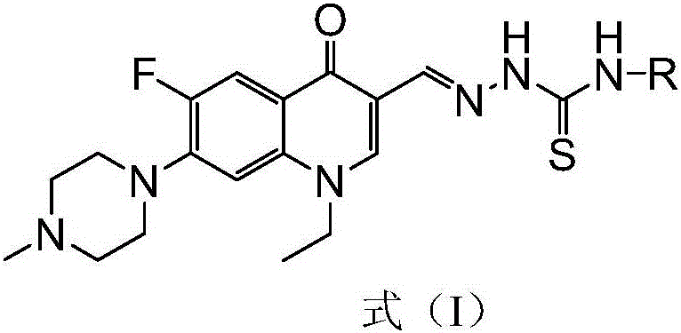 Pefloxacin aldehyde aminothiourea derivative as well as preparation method and application thereof