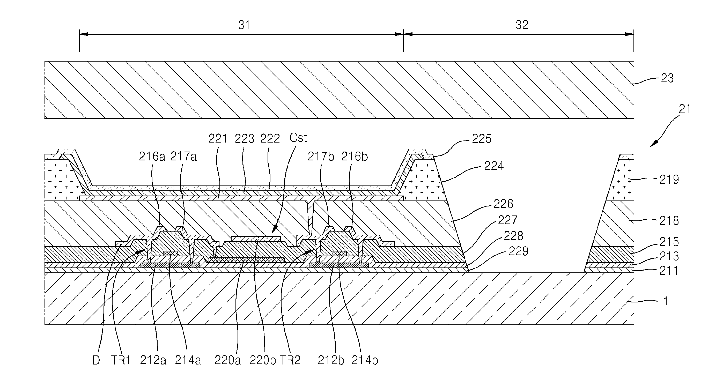 Organic light emitting display device having external light transmission area