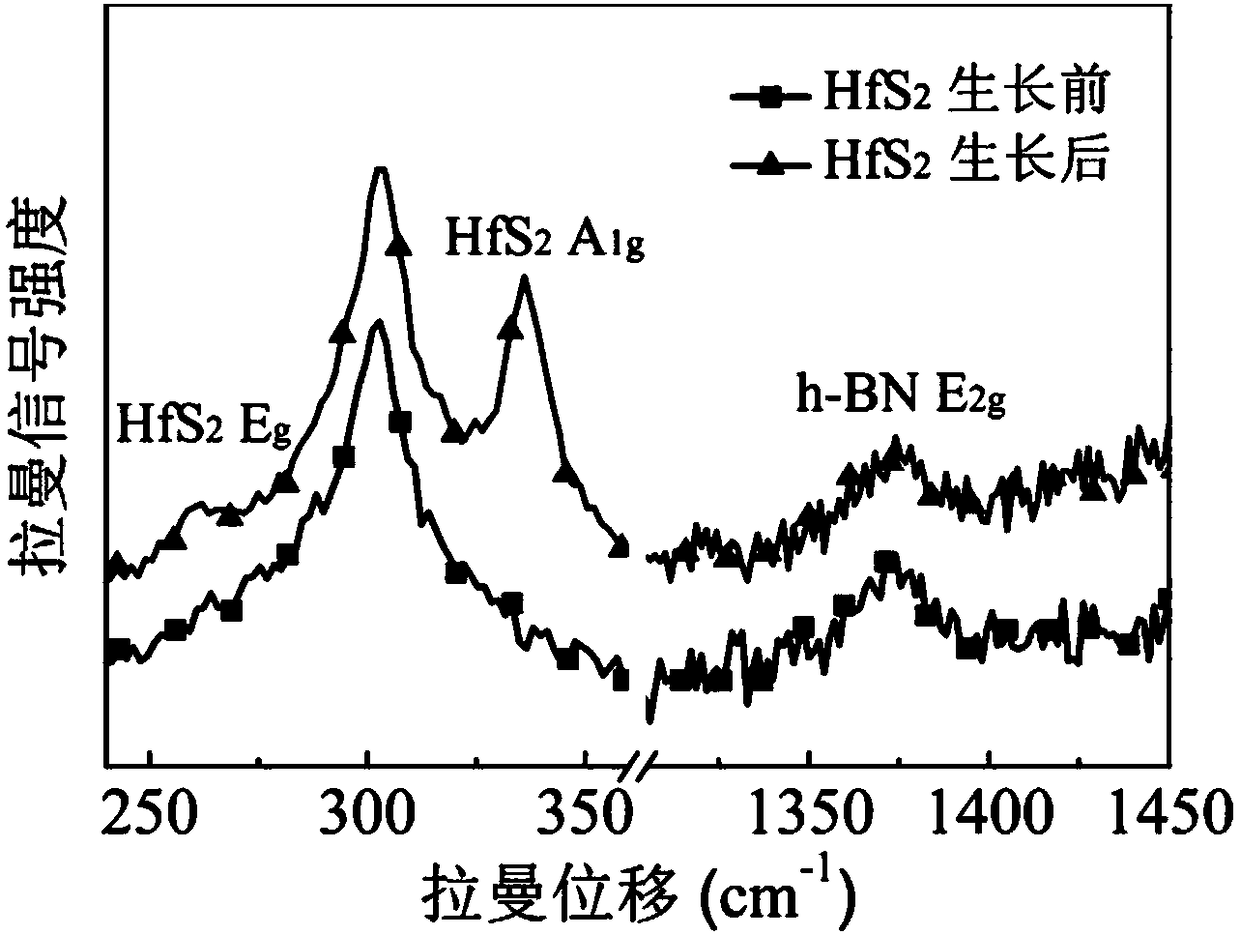 Method for preparing HfS2/h-BN heterojunction material by selective patterning