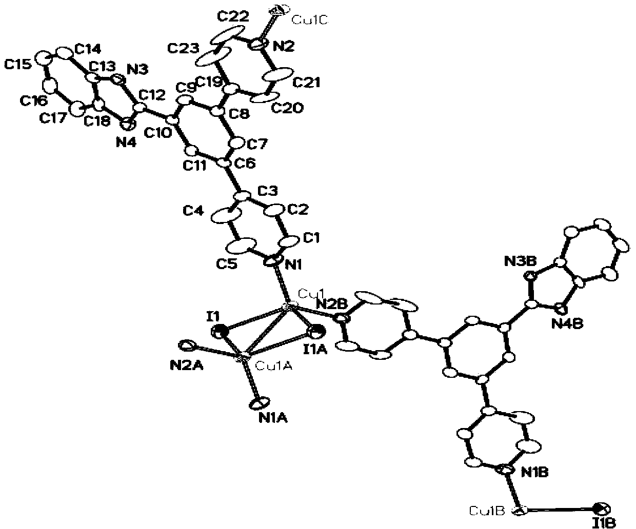 Organic ligand, metal organic frames based on Cu (I) ions, synthetic method for organic ligand and metal organic frames based on Cu (I) ions and application