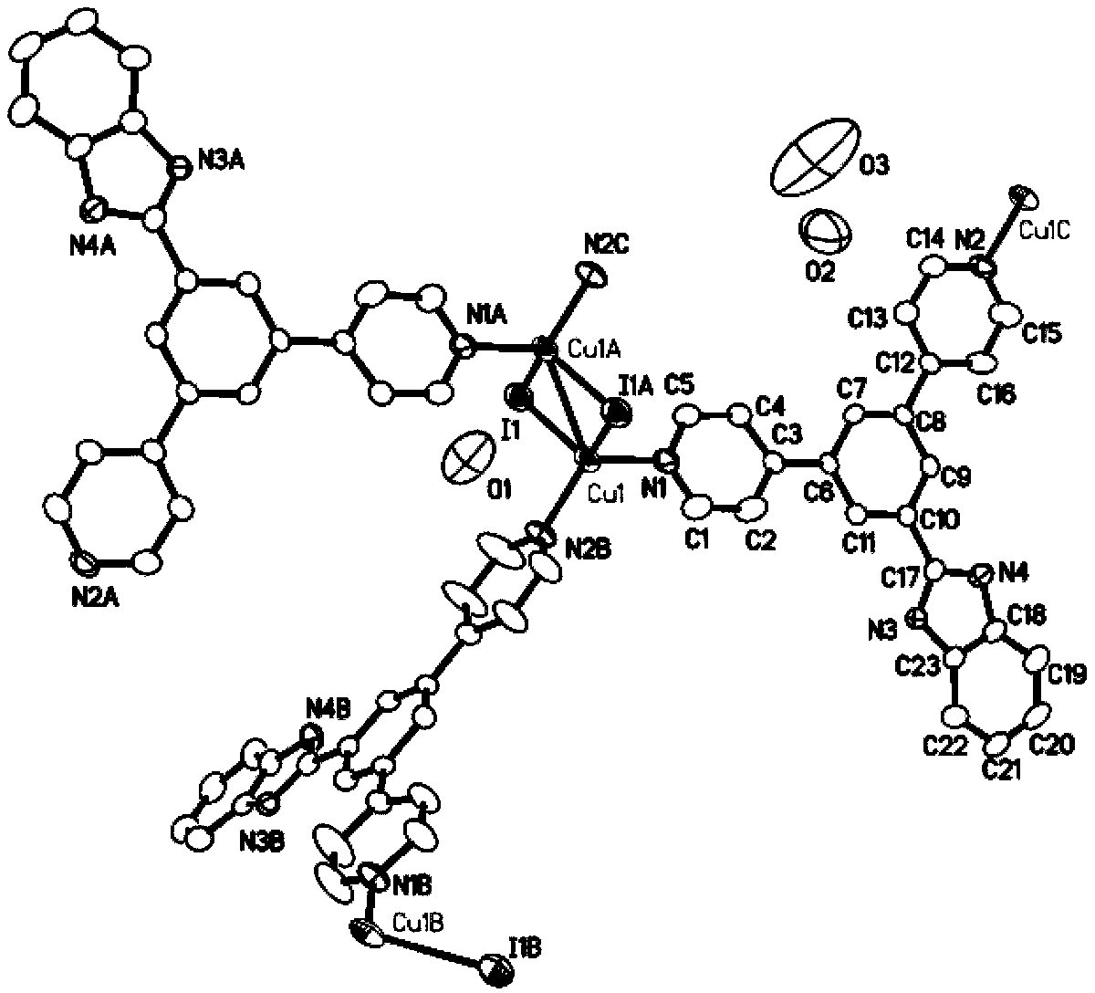 Organic ligand, metal organic frames based on Cu (I) ions, synthetic method for organic ligand and metal organic frames based on Cu (I) ions and application