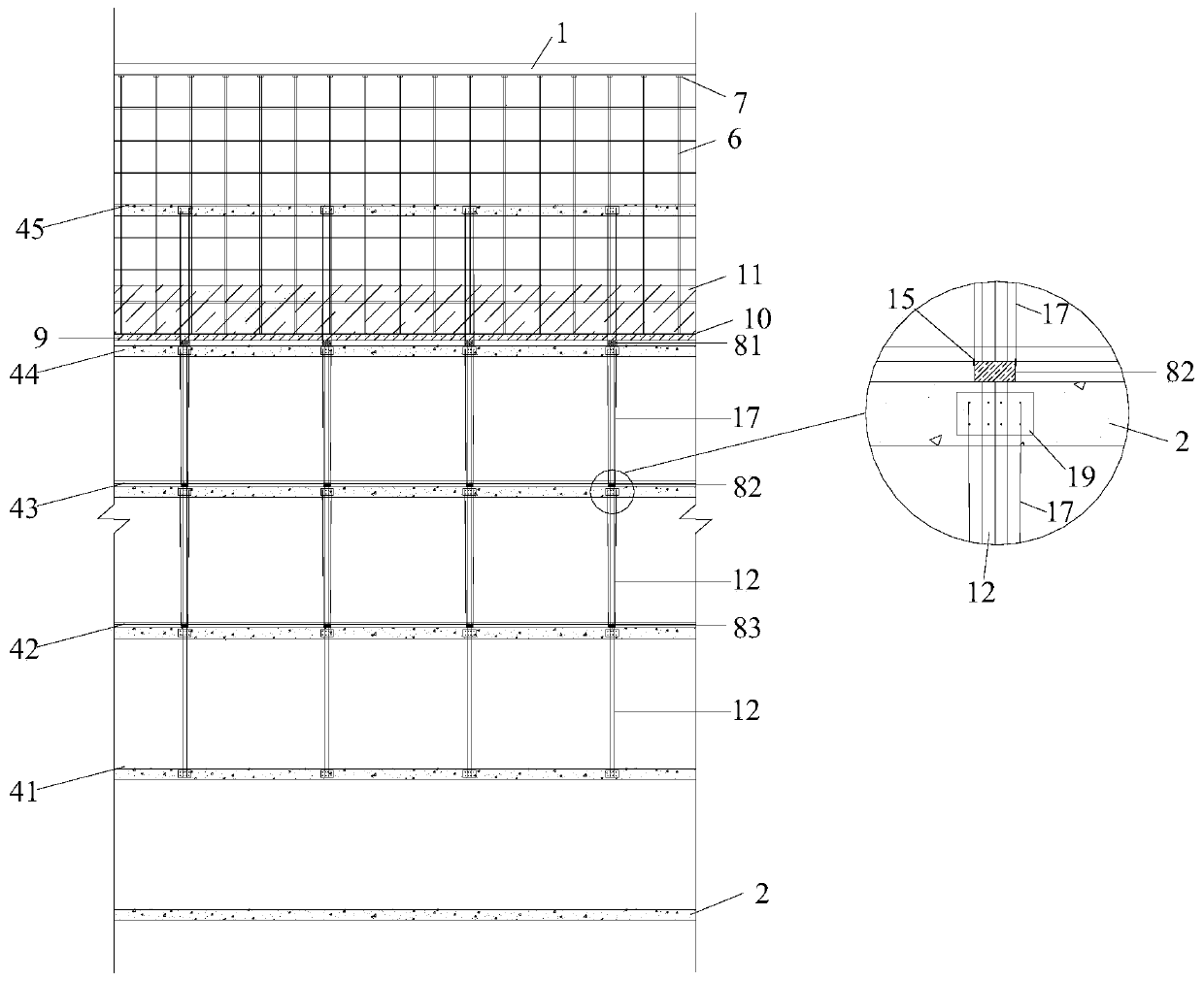 Construction method of multi-storey section steel-stay cable three-dimensional support ultra-large span cast-in-situ cantilever beam