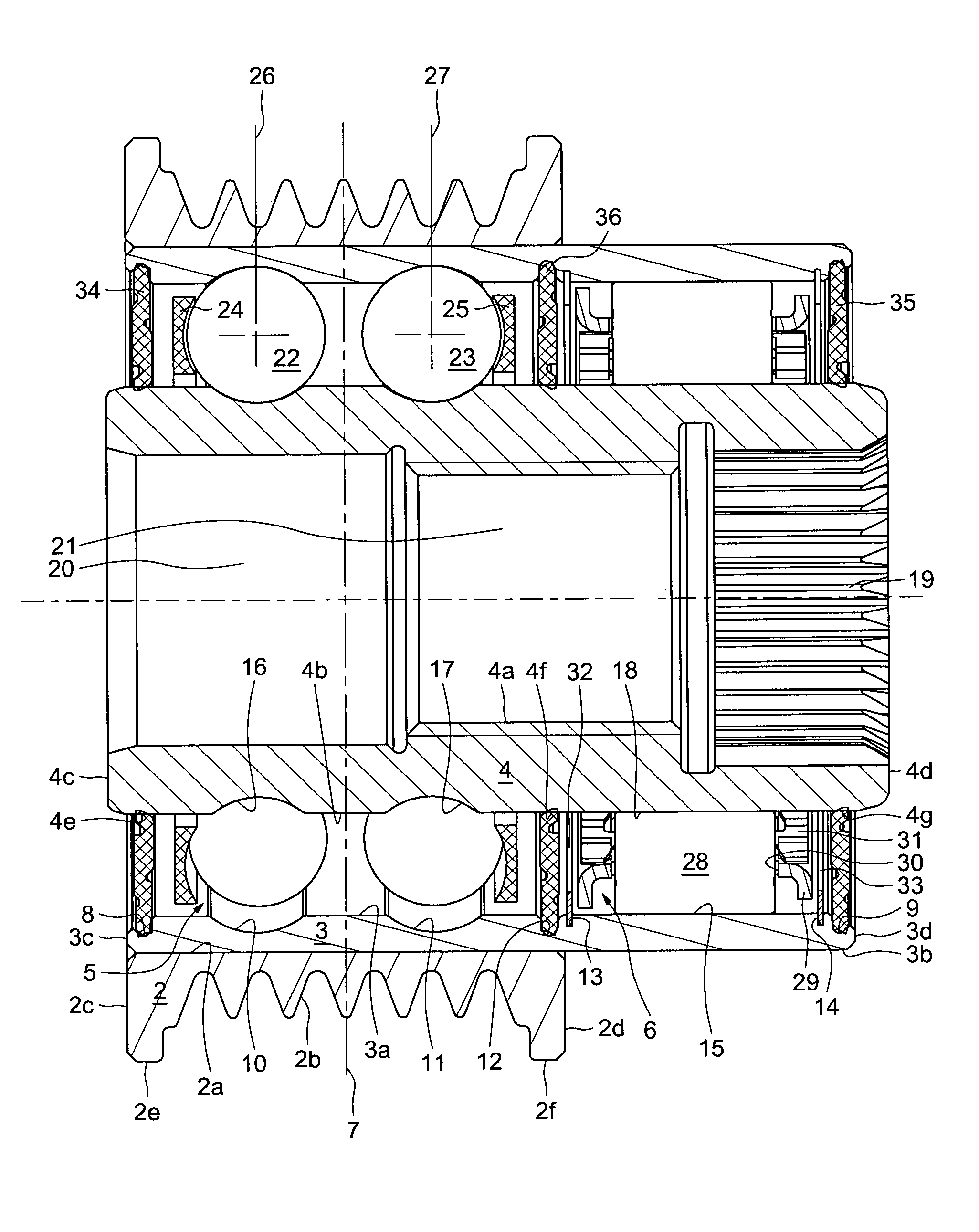 Disengageable pulley device