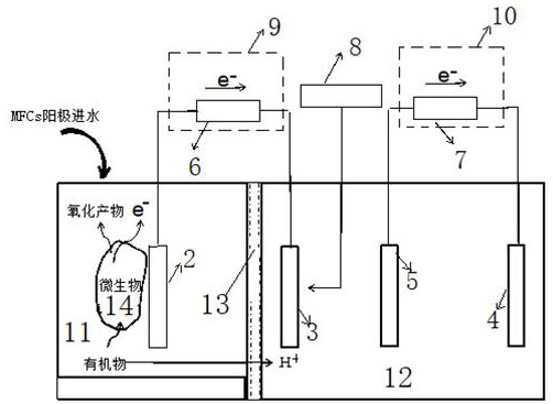 Device and method for degrading landfill leachate based on microbial fuel cell-Fenton system