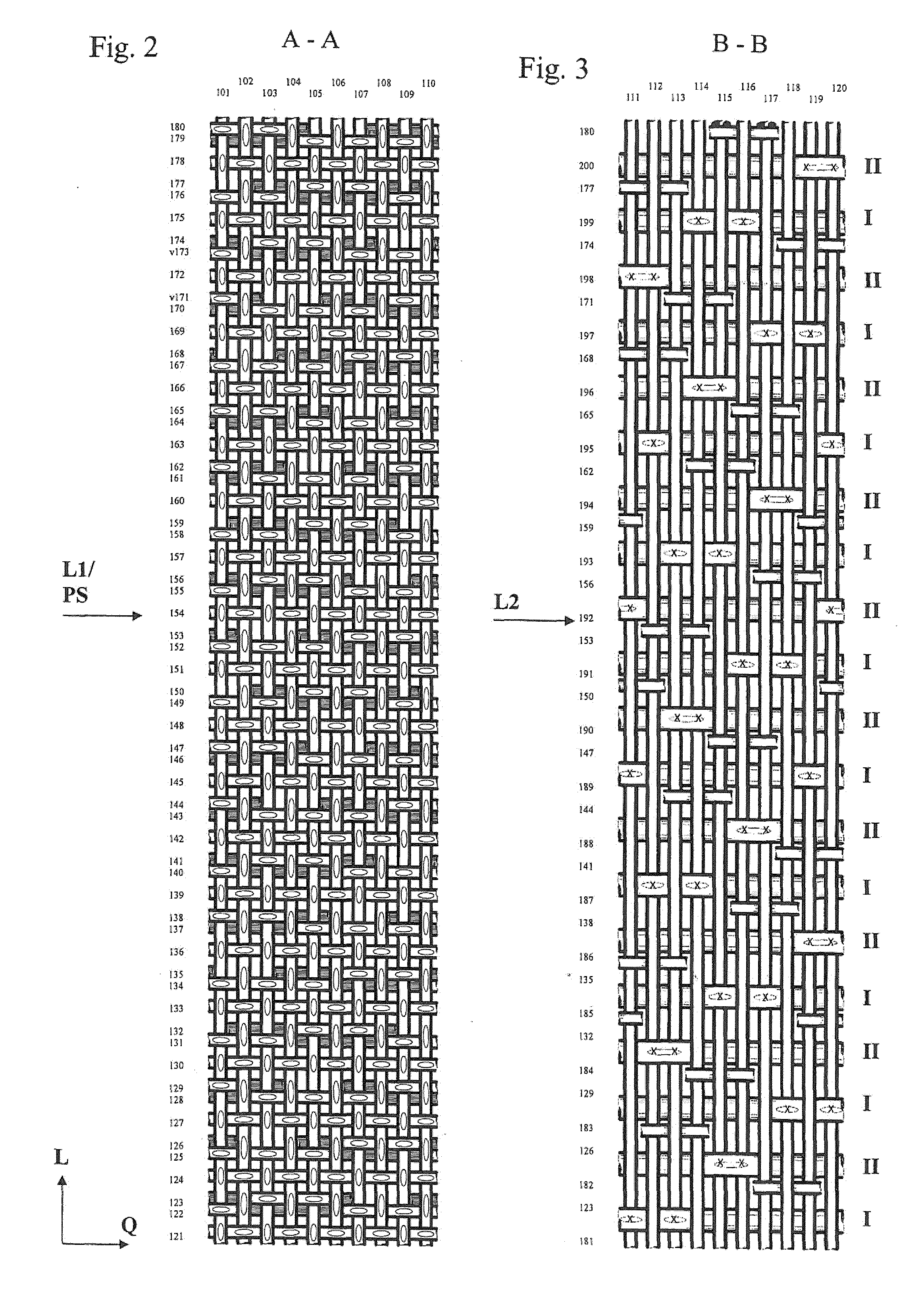 Papermaking machine wire, the running side of which has cross threads with different lengths