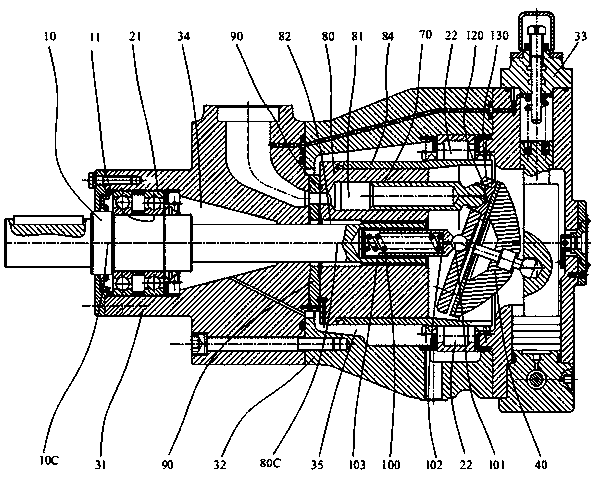 Sliding plate supported type non-through shaft plunger pump or motor