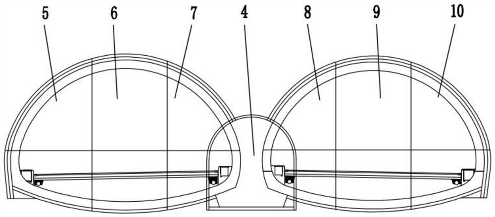 Method for synchronously constructing pilot tunnel excavation and mid-partition wall lining in double-arch tunnel