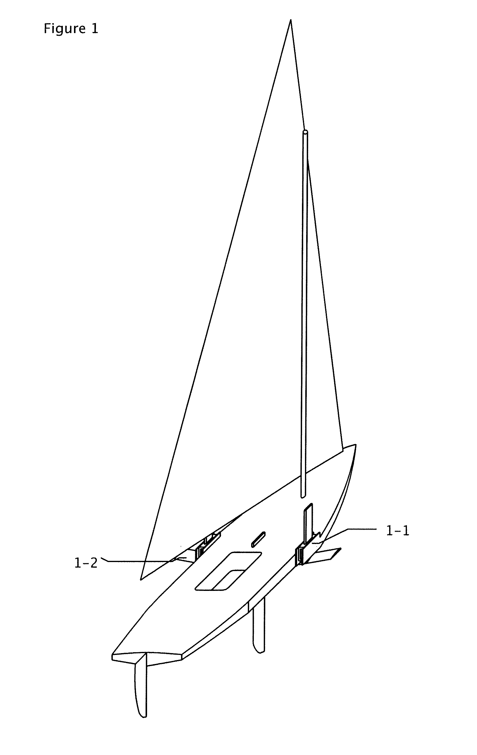 High-performance planing monohull sailboat with heeling control