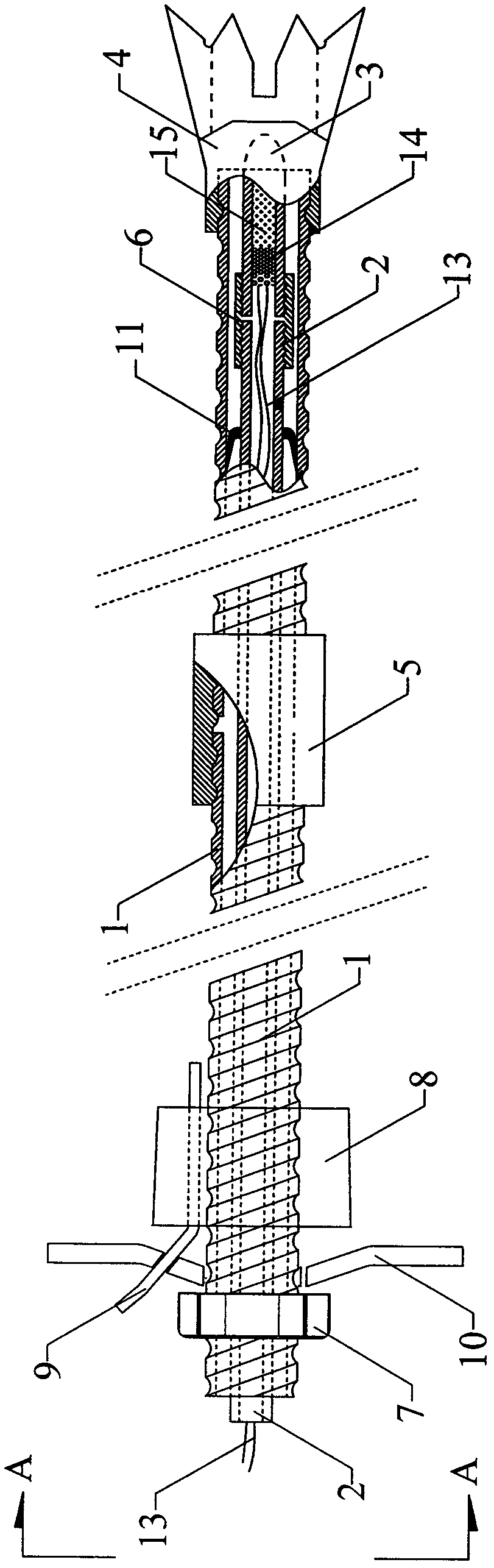 Pre-explosion drilling, grouting and anchoring integrated anchor rod and construction method thereof