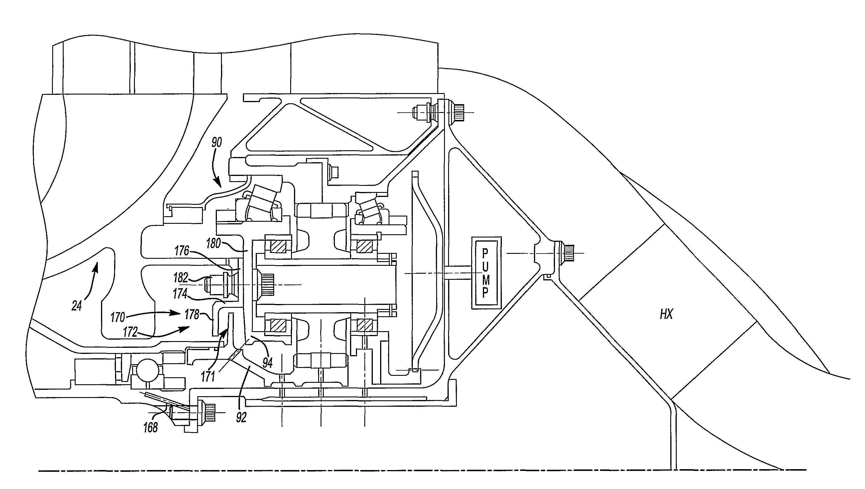 Hydraulic seal for a gearbox of a tip turbine engine