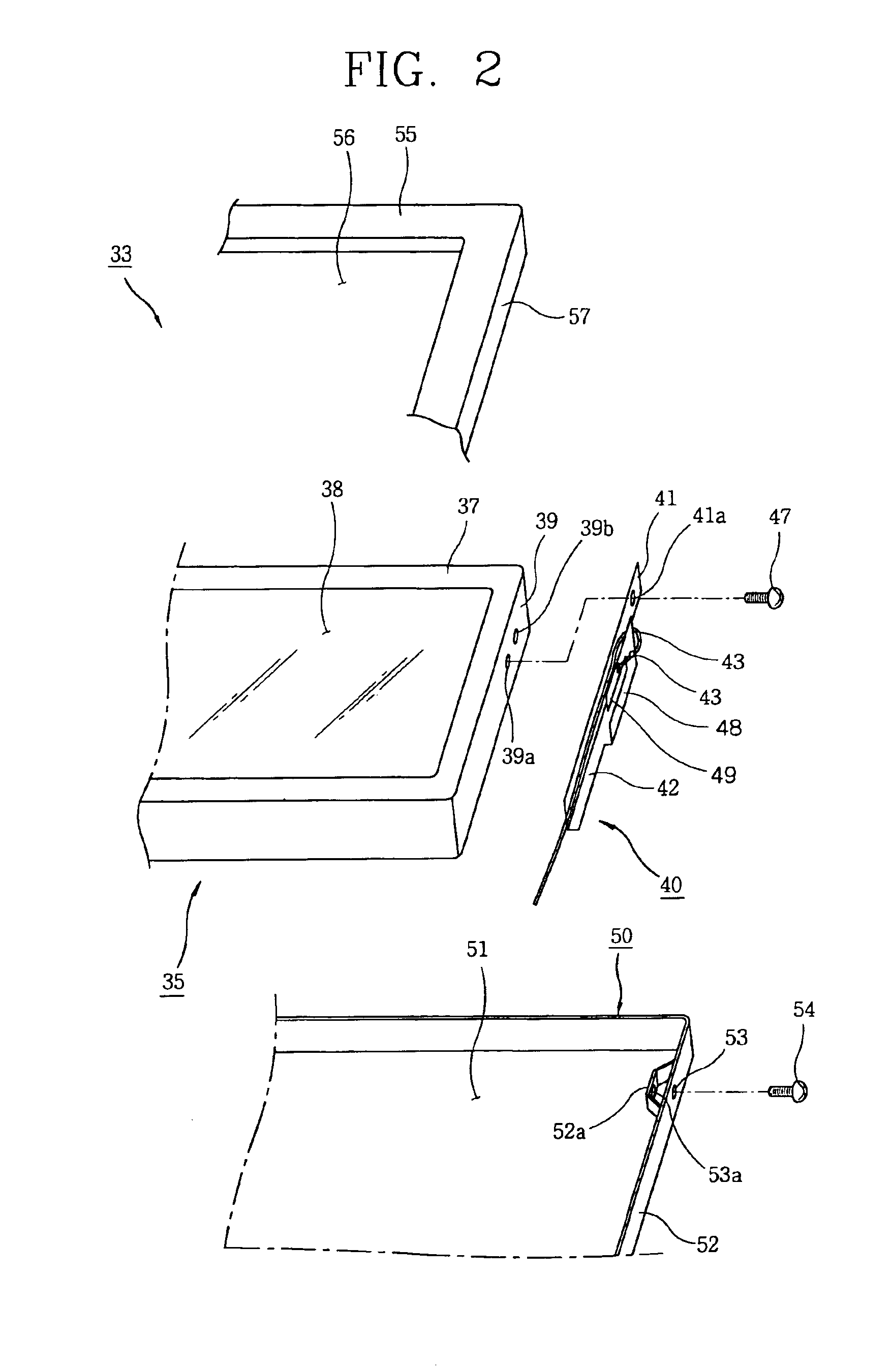 Internal display-mounted antenna for mobile electronic equipment and mobile electronic equipment incorporating same