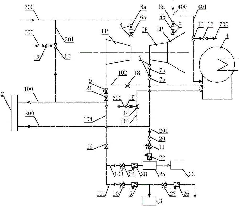 Dual-branch heat supply system of power-heat co-generation steam turbine