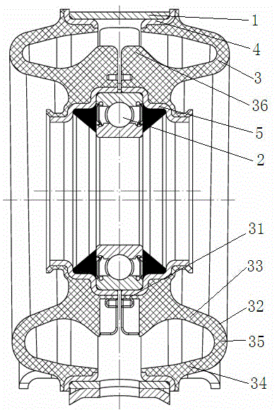 Rear drive transmission shaft supporting piece of integrated bidirectionally-vulcanized structure and machining method thereof