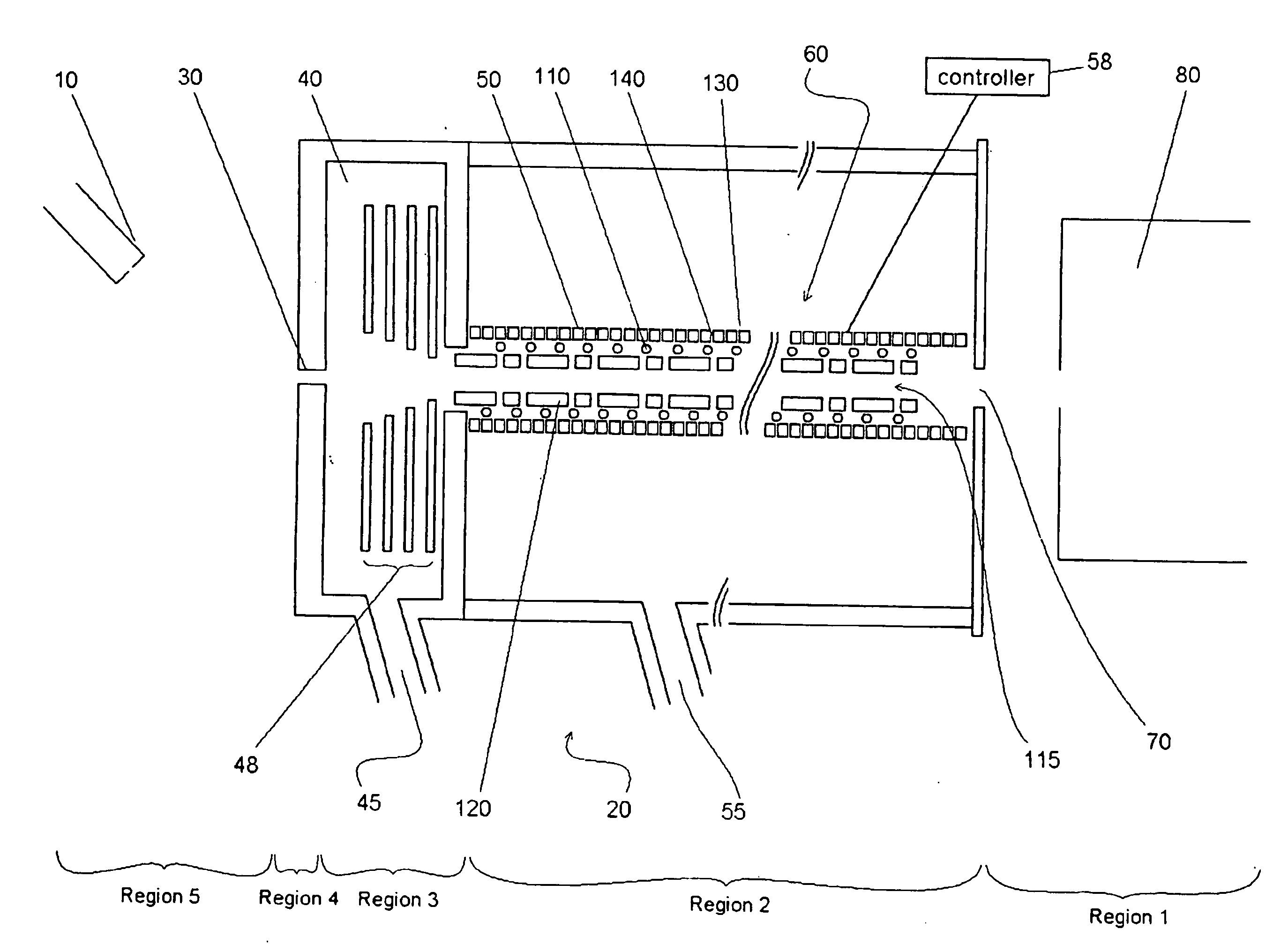 Ion Transfer Arrangement with Spatially Alternating DC and Viscous Ion Flow