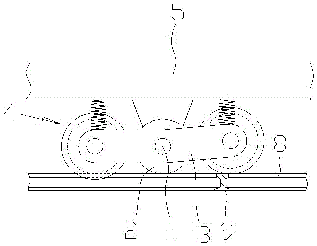 Rail rolling wheel device and seamlessly crossed steel rail matched with same for use