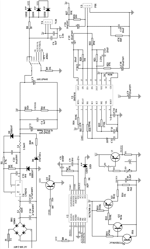 Automatic induction and adjustable light-emitting diode (LED) lighting drive control system