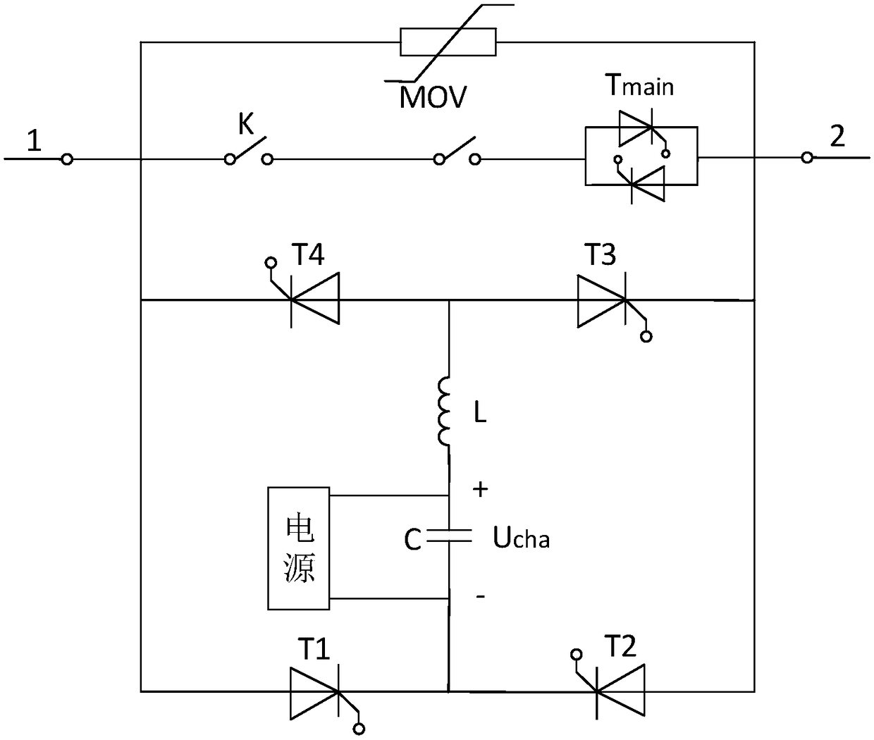 Mechanical DC circuit breaker and charging circuit thereof