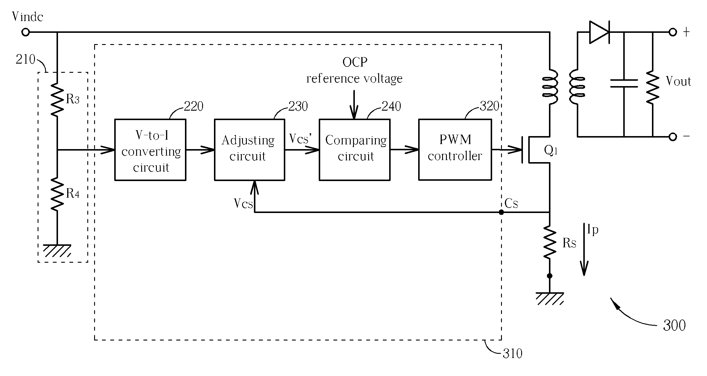 Adjustable over current protection circuit with low power loss