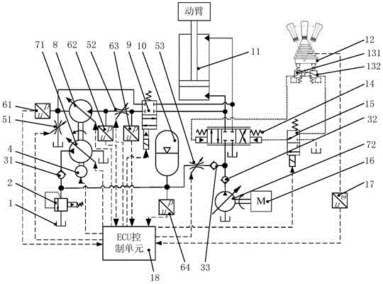 Hydraulic type energy recovery system for potential energy of boom of excavator