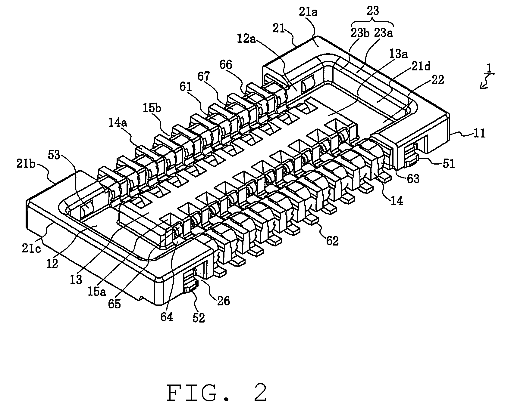 Board-to-board connector having sloped guide surfaces with a common edge