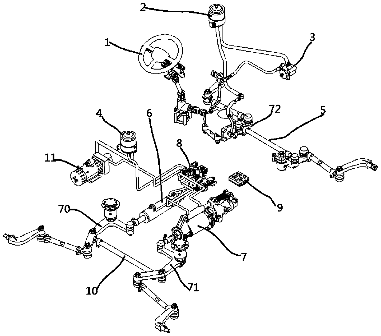 A 4x4 electromechanical hydraulic all-wheel steering device