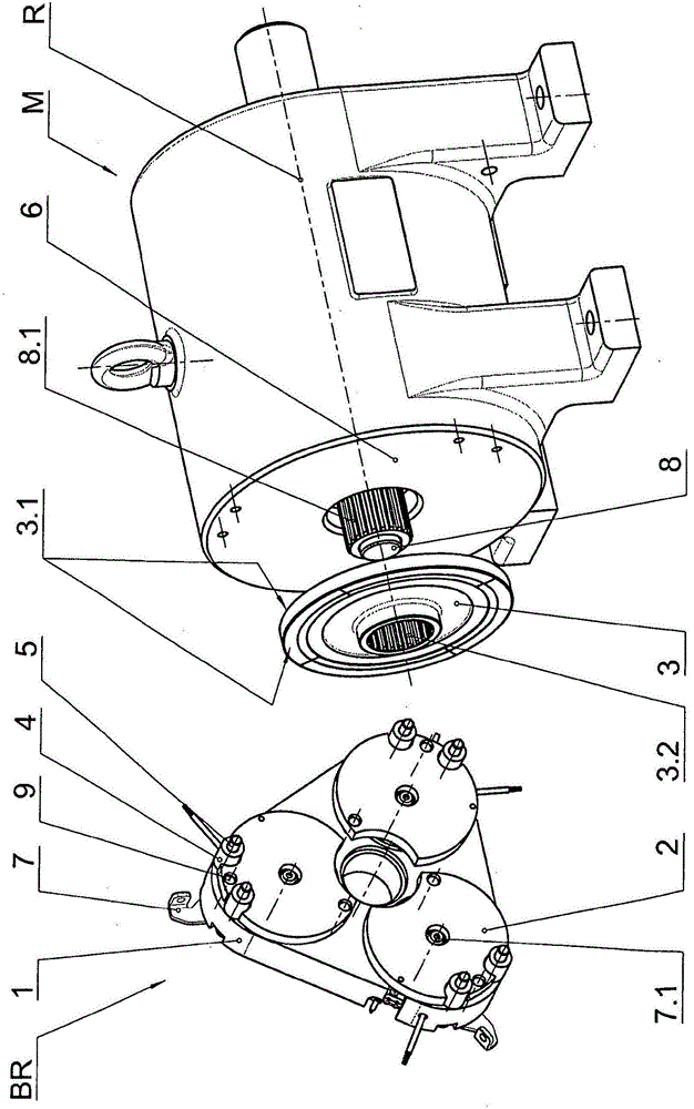 Electromagnetically ventilating spring pressure brake in the form of a multi-circle triangular brake