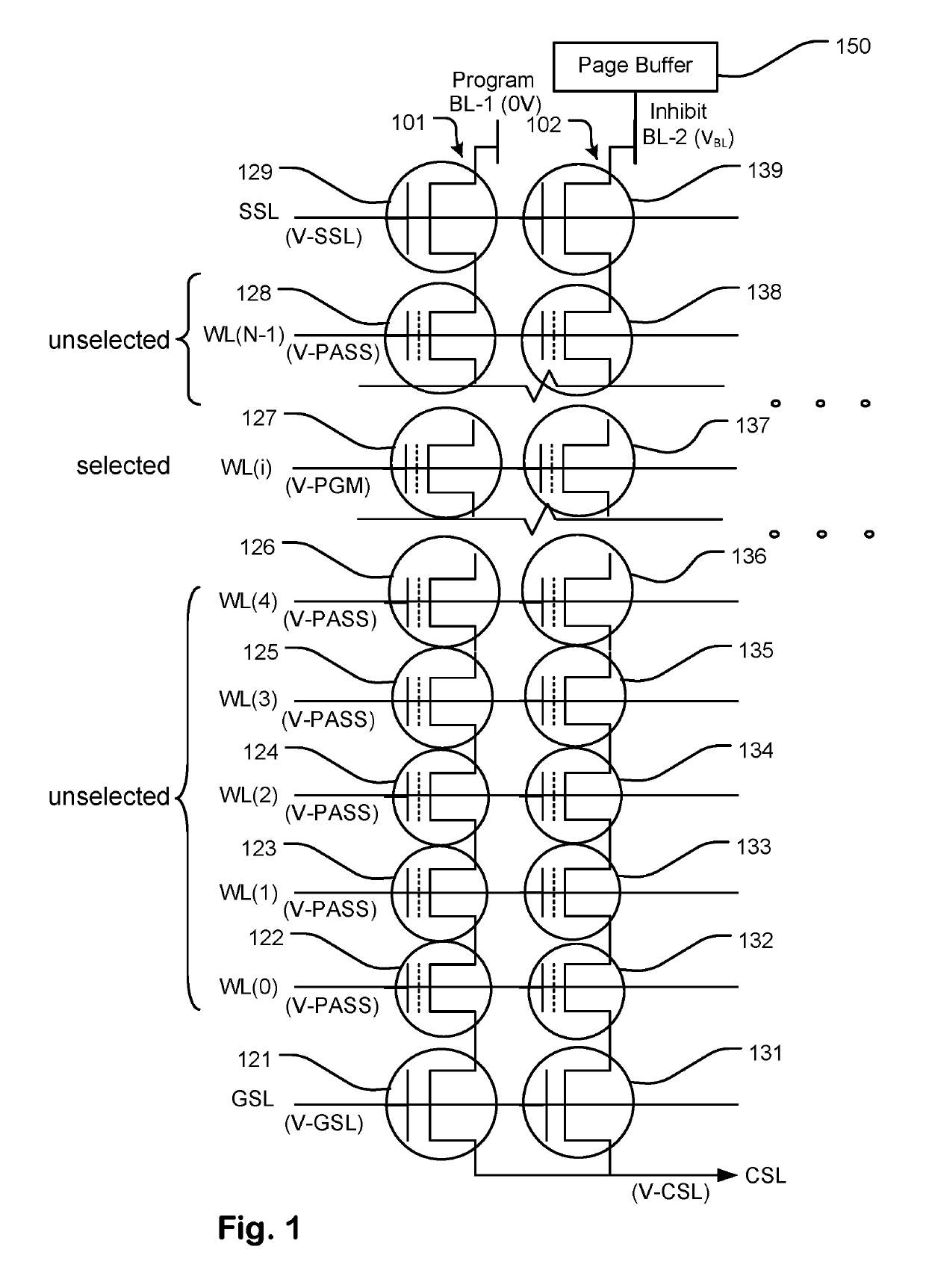 Temperature compensation for unselected memory cells and string select switches in NAND flash memory