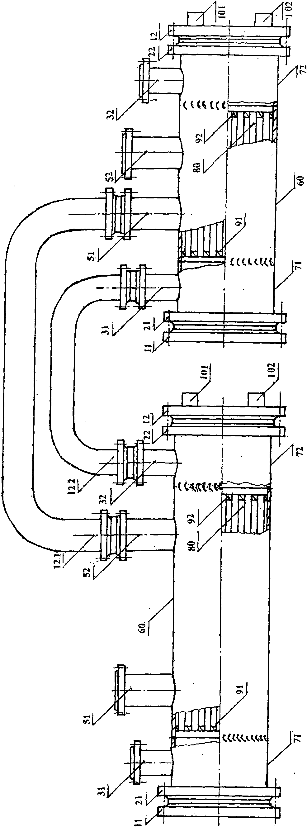 Thin-tube-plate segment anodic protection stainless steel shell-and-tube concentrated sulfuric acid cooling tower