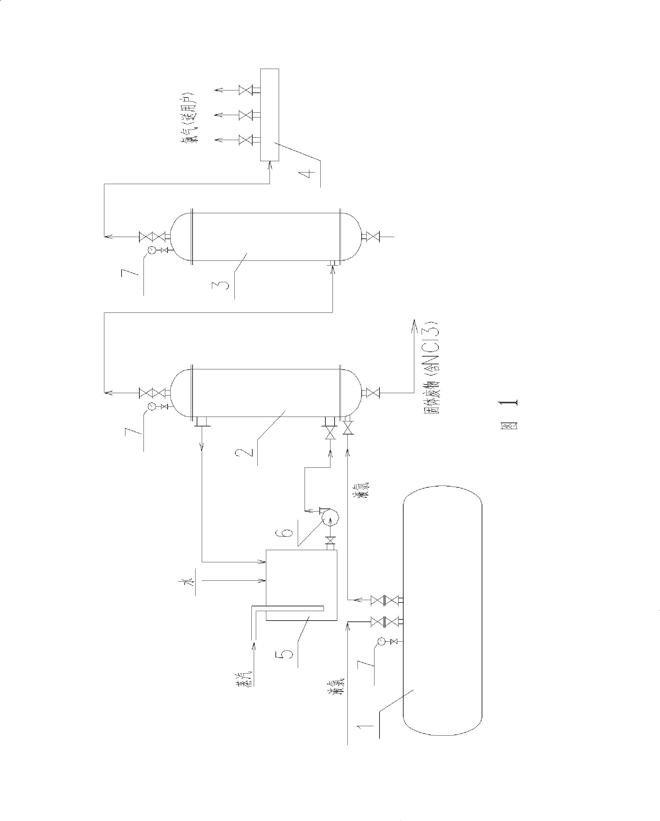 Method for storing and gasifying liquefied chlorine gas and complete equipments thereof