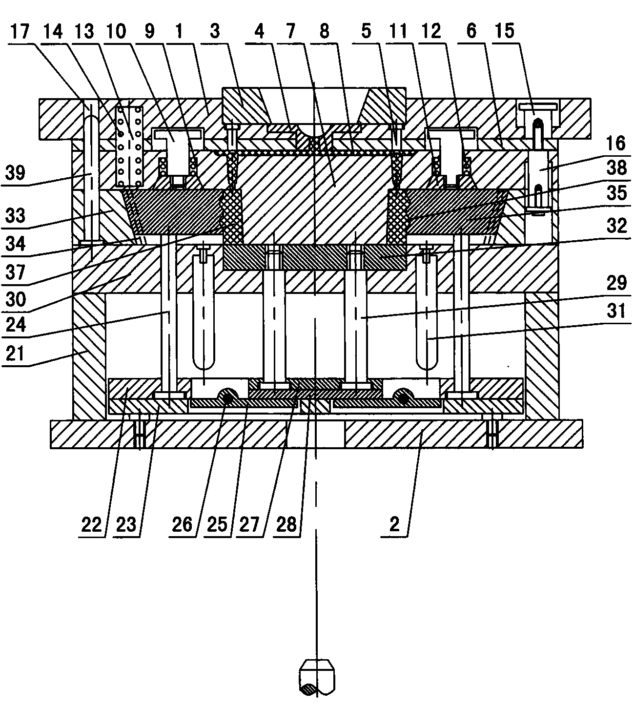 Demolding mechanism of plastic injection mold with convex ring cylindrical product at outer side