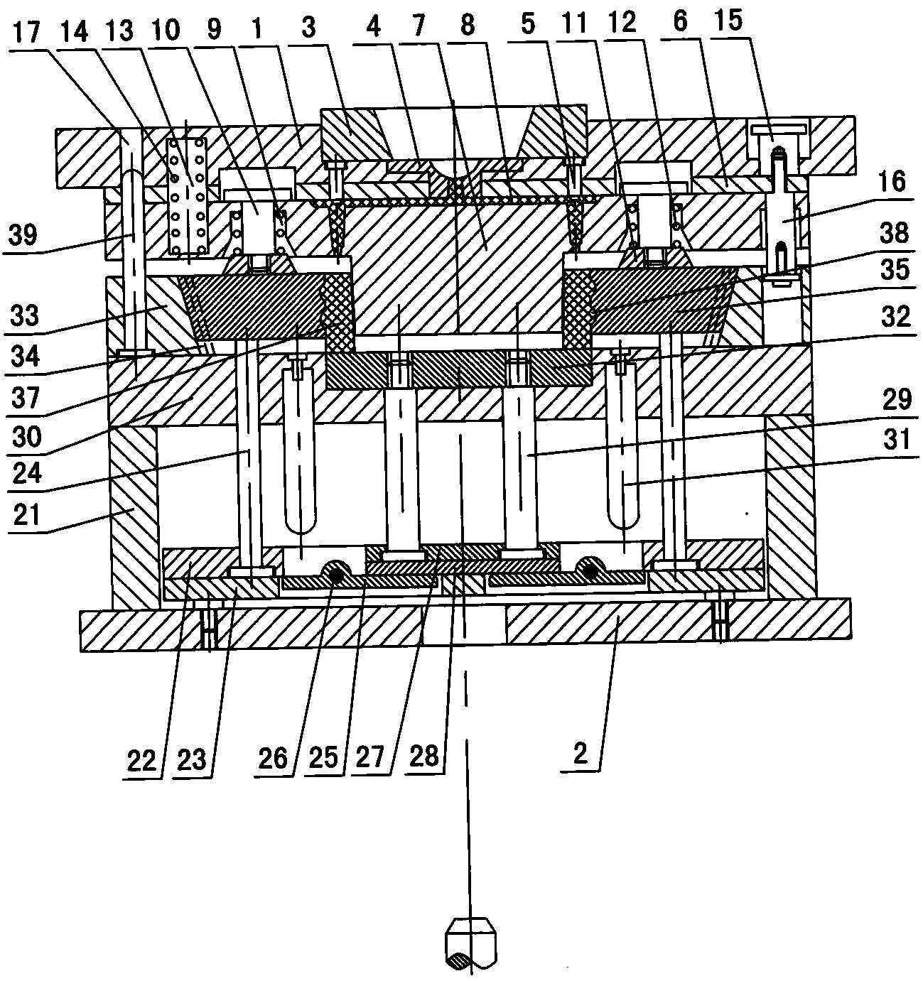 Demolding mechanism of plastic injection mold with convex ring cylindrical product at outer side