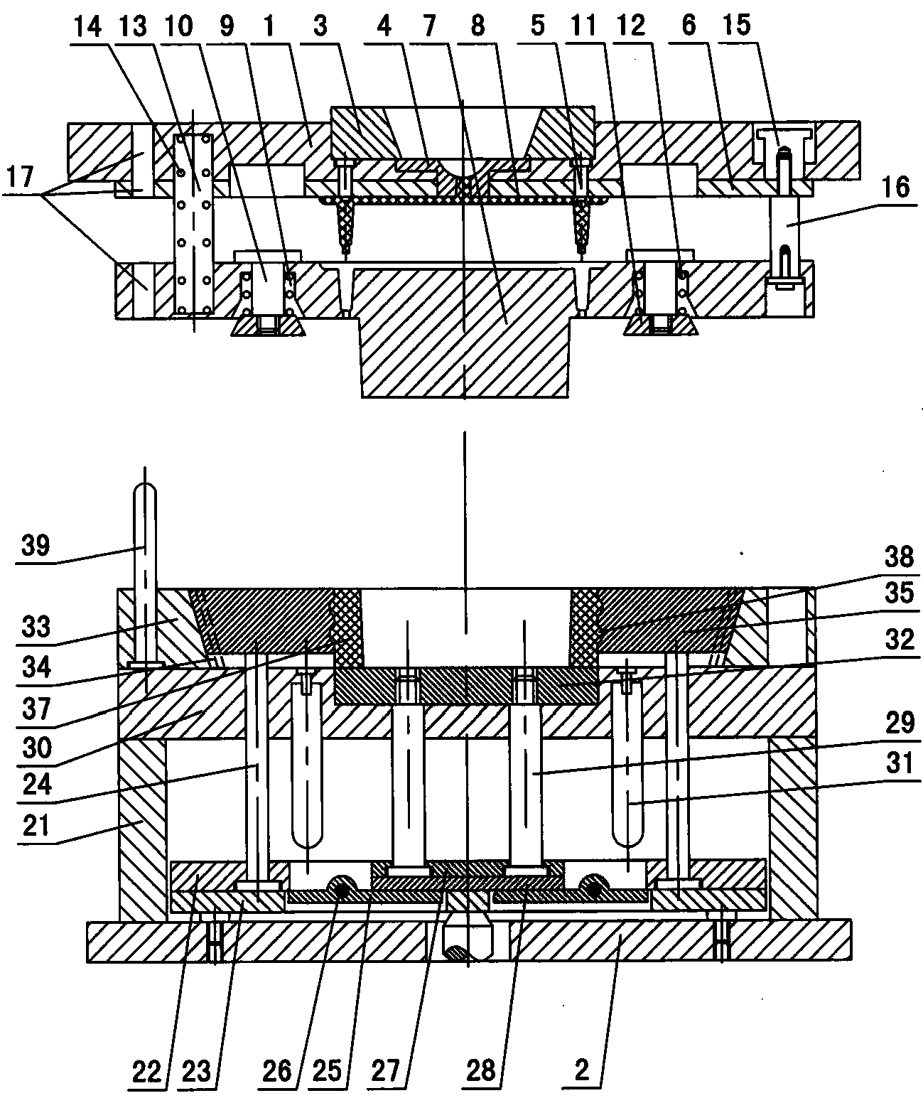 Demolding mechanism of plastic injection mold with convex ring cylindrical product at outer side