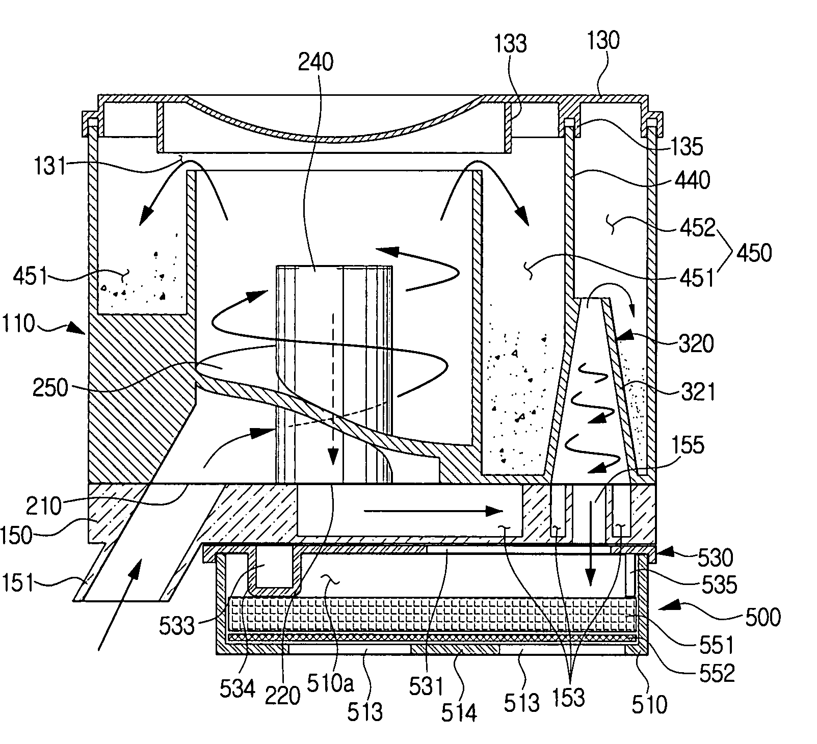 Multi-cyclone dust separating apparatus having a filter assembly