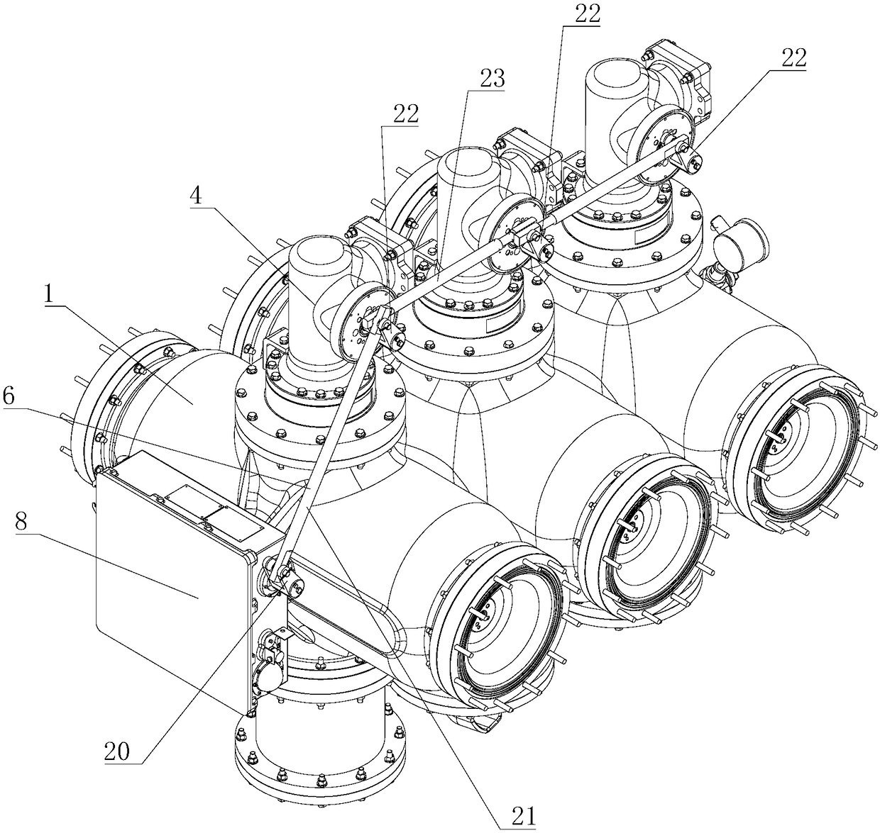 A double-break isolating switch with grounding linkage