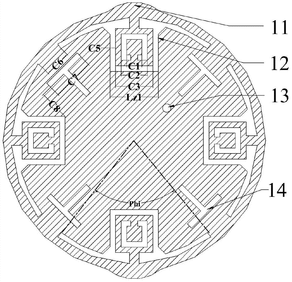 Long-sleeved shirt-shaped opening tuning ring low-elevation angle high-gain Beidou multi-frequency microstrip antenna