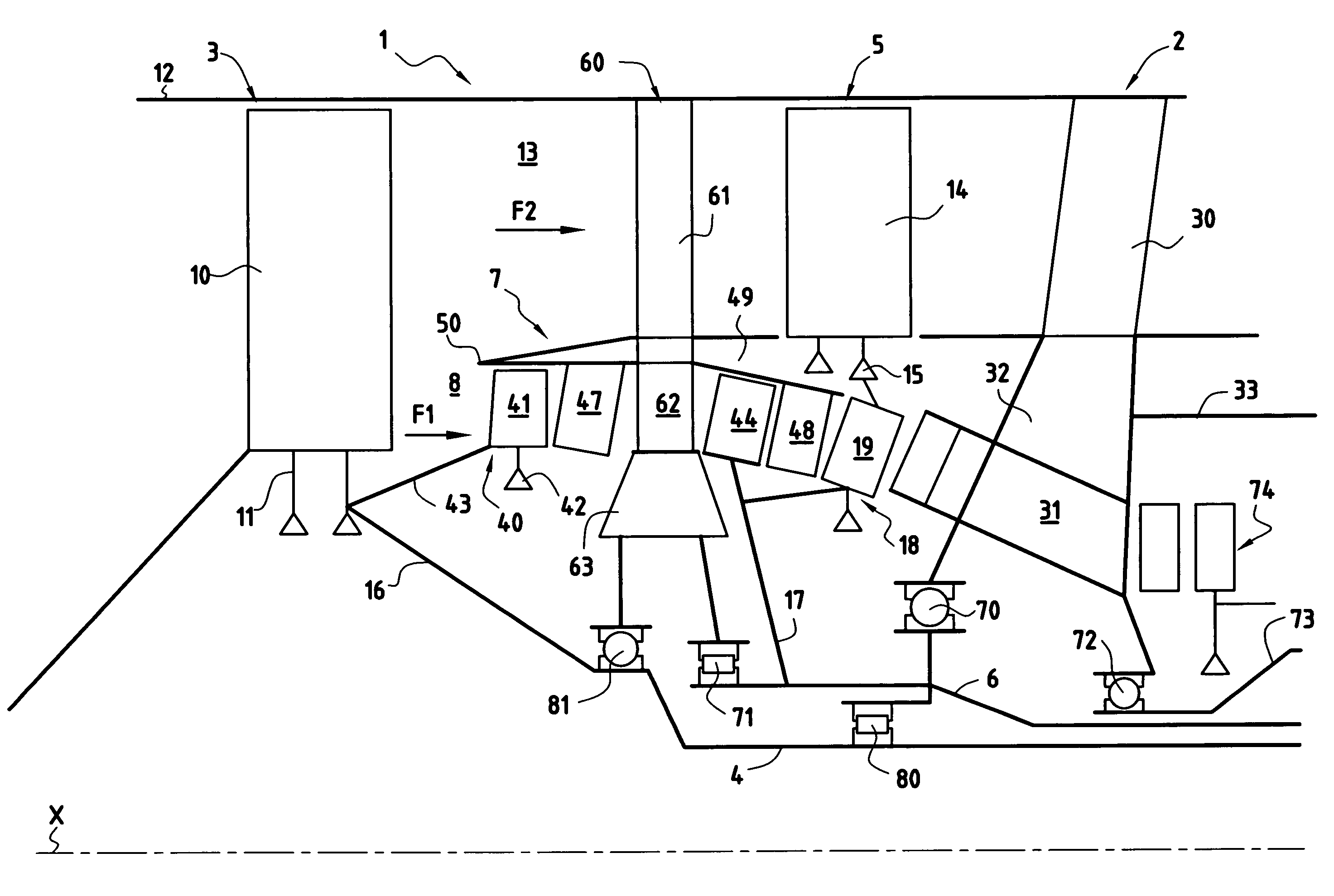 Turbojet architecture with two fans at the front