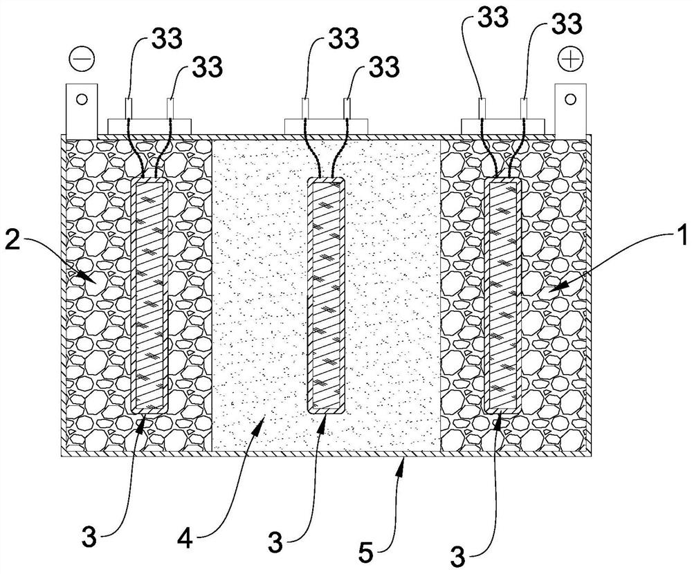 Built-in ultrasonic electrode body structure and ultrasonic battery thereof