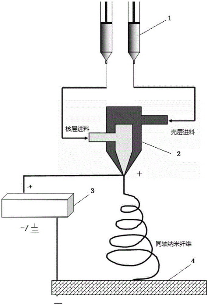 Core-shell type ultra-micro electrode prepared through coaxial electrostatic spinning and preparation method thereof